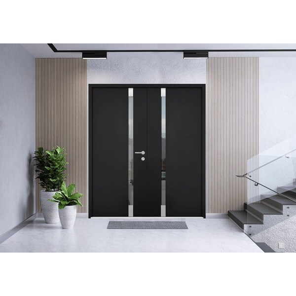 VDOMDOORS Trimmable Aluminum Prehung Exterior Door, Matte Black